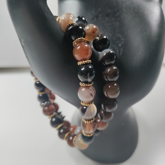Banded Agate Bracelets set of 2 - Picture 2 of 5